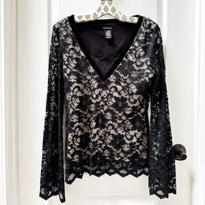 Victoria’s Secret Moda International Black Lace Long Sleeve Blouse Size Large